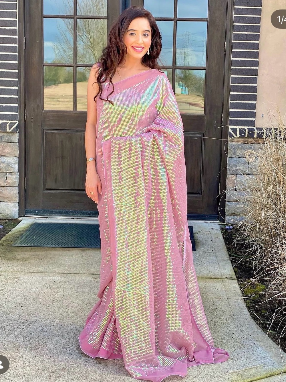 Pink Sequin Saree
